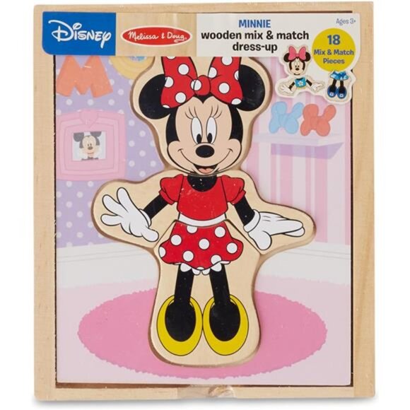 Disney Minnie Mouse Mix and Match Dress-Up Wooden Play Set (18 pcs)-Minnie Mouse - Picture 3 of 7